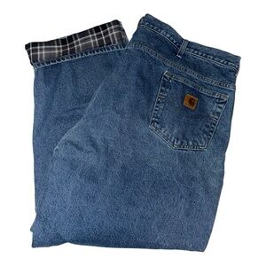Carhartt Flannel Lined Relaxed Fit Jeans Men’s Size 46 X 30 B172 Denim Blue